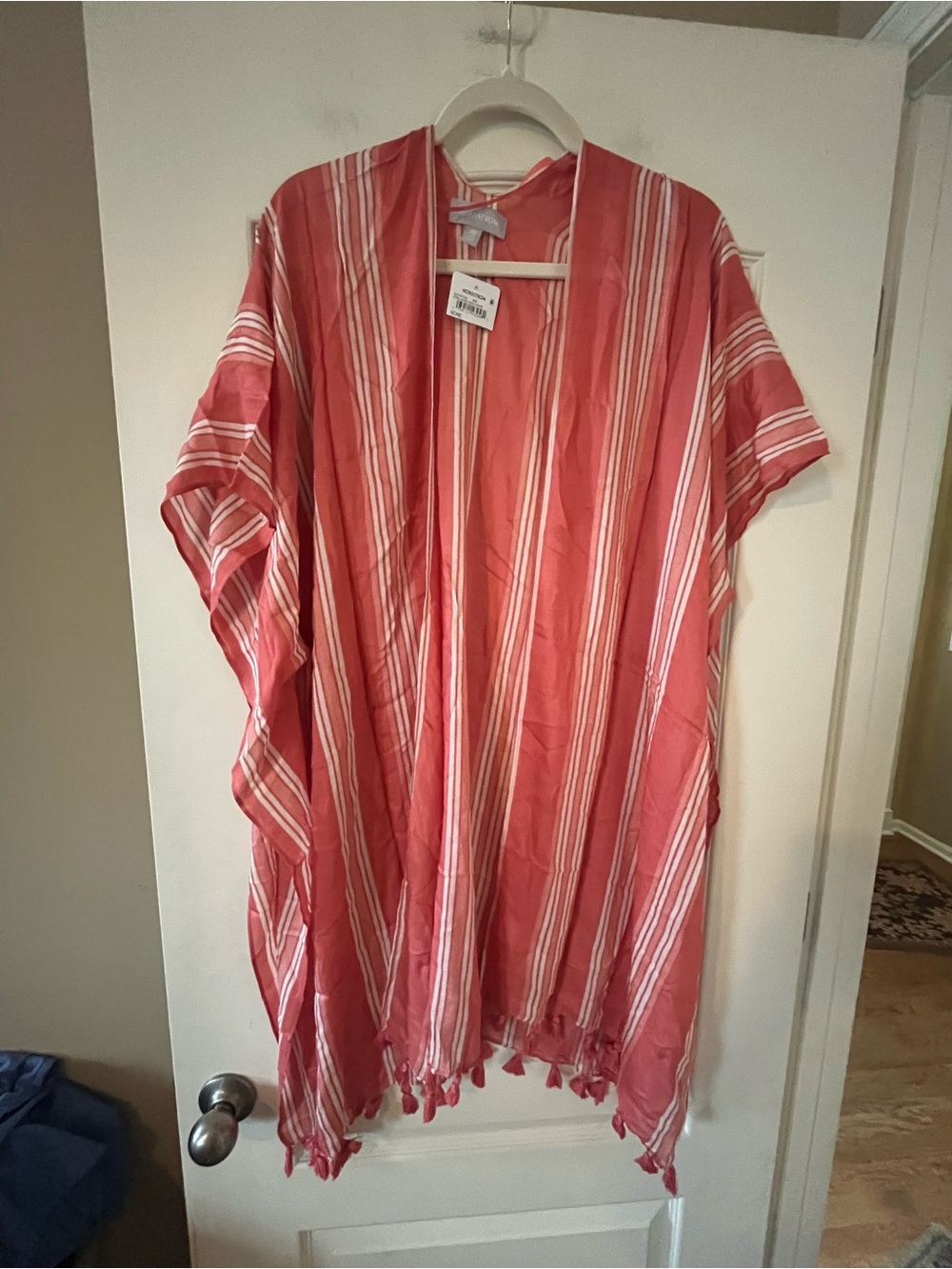 Nordstrom OSFM Striped Light Coral Pink Kimono Cover-Up, Summer Wrap